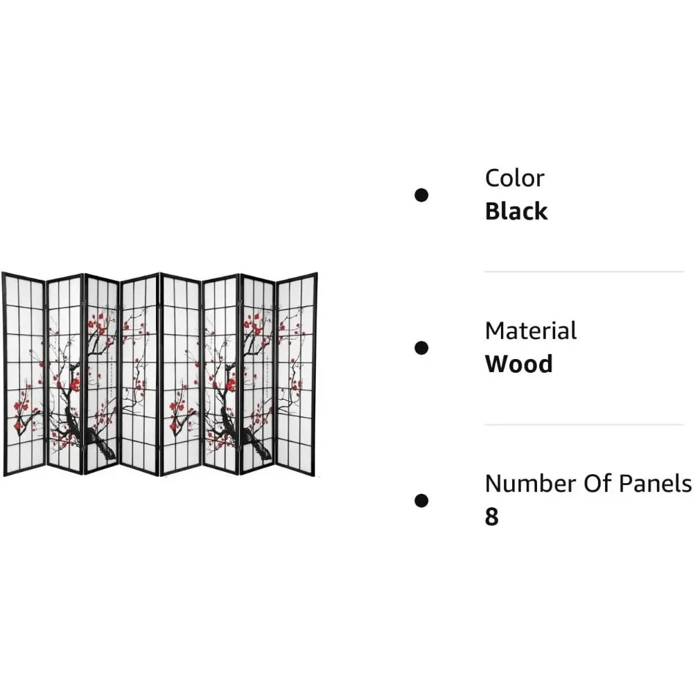 8 Panel Screen Room Divider, Panel Plum Blossom Design