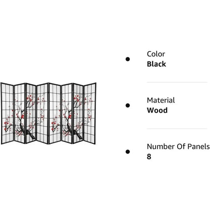 8 Panel Screen Room Divider, Panel Plum Blossom Design