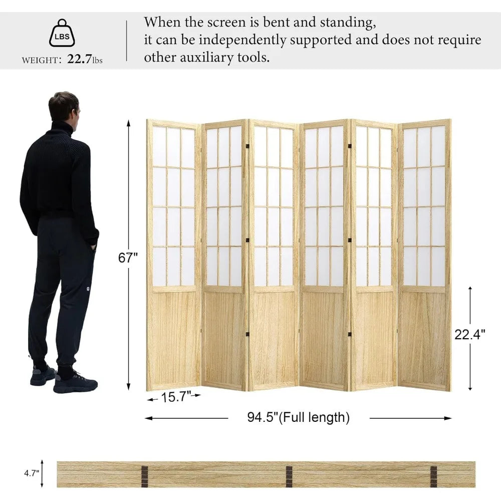 Room Divider, 66.9" Tall Japanese Shoji Style Folding Screen