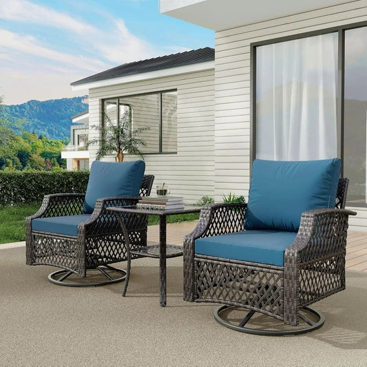3 Piece Outdoor Swivel Chair, Wicker Patio Bistro Set
