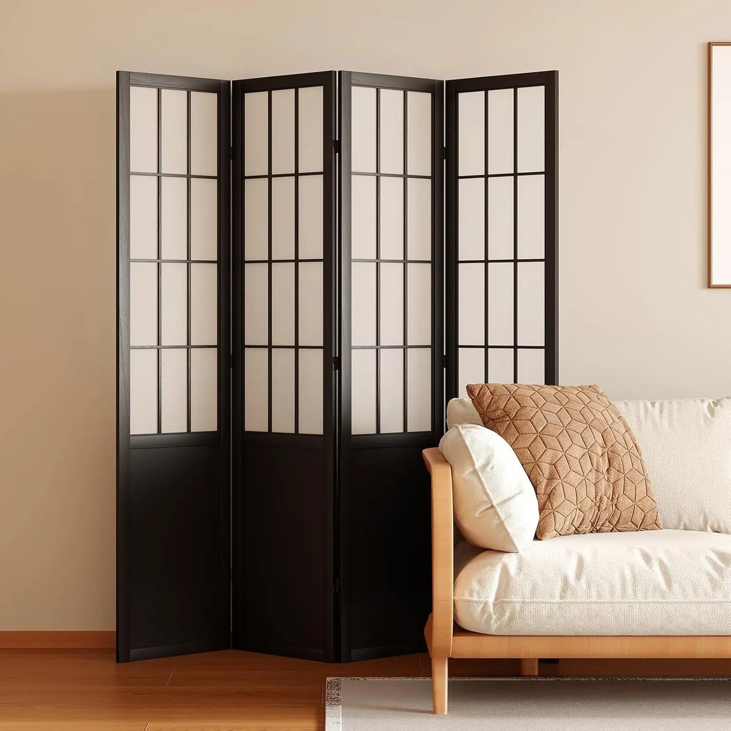 Room Divider, 66.9" Tall Japanese Shoji Style Folding Screen