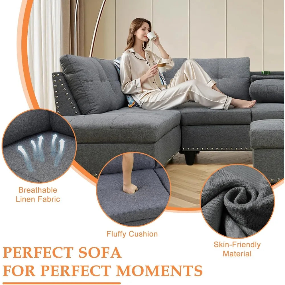 Sectional Sofa Couch, Modern 4-Seaters Living Room Sets