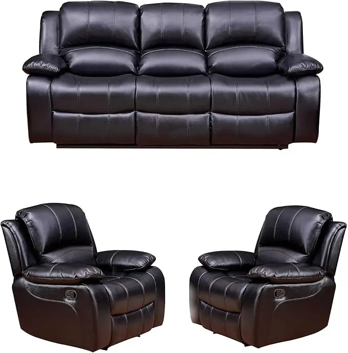 Bonded Leather Recliner Set, Sofa, Chair, Elevating Footrest.