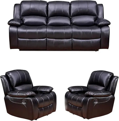 Bonded Leather Recliner Set, Sofa, Chair, Elevating Footrest.