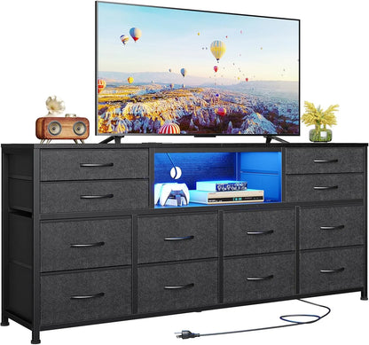 LED TV Stand Dresser for Bedroom w/Power Outlets