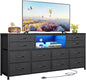 LED TV Stand Dresser for Bedroom w/Power Outlets