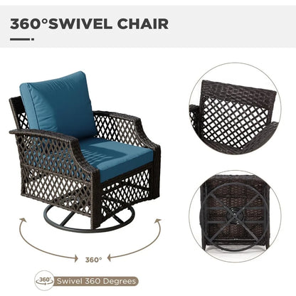3 Piece Outdoor Swivel Chair, Wicker Patio Bistro Set