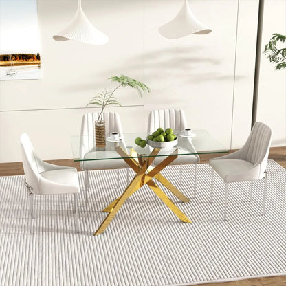 51.18" Rectangular Glass Dining Table, Tempered Glass, Metal Legs
