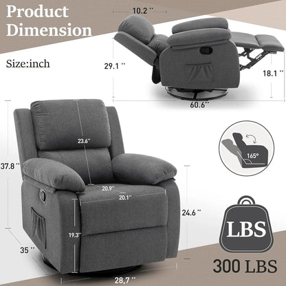 Recliner, 360 Swivel Rocker for Adults, Small Rocking Recliner