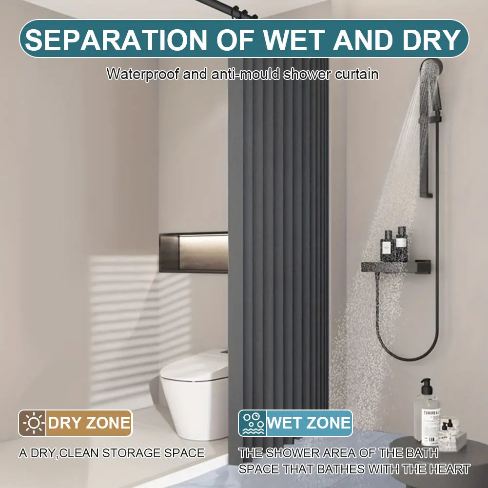 Foldable Magnetic Waterproof Bath Curtain with 14 Hooks