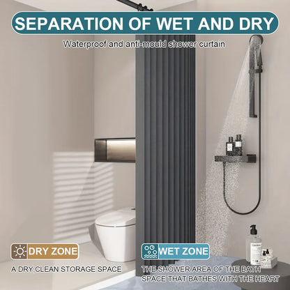 Foldable Magnetic Waterproof Bath Curtain with 14 Hooks