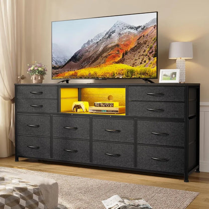 LED TV Stand Dresser for Bedroom w/Power Outlets
