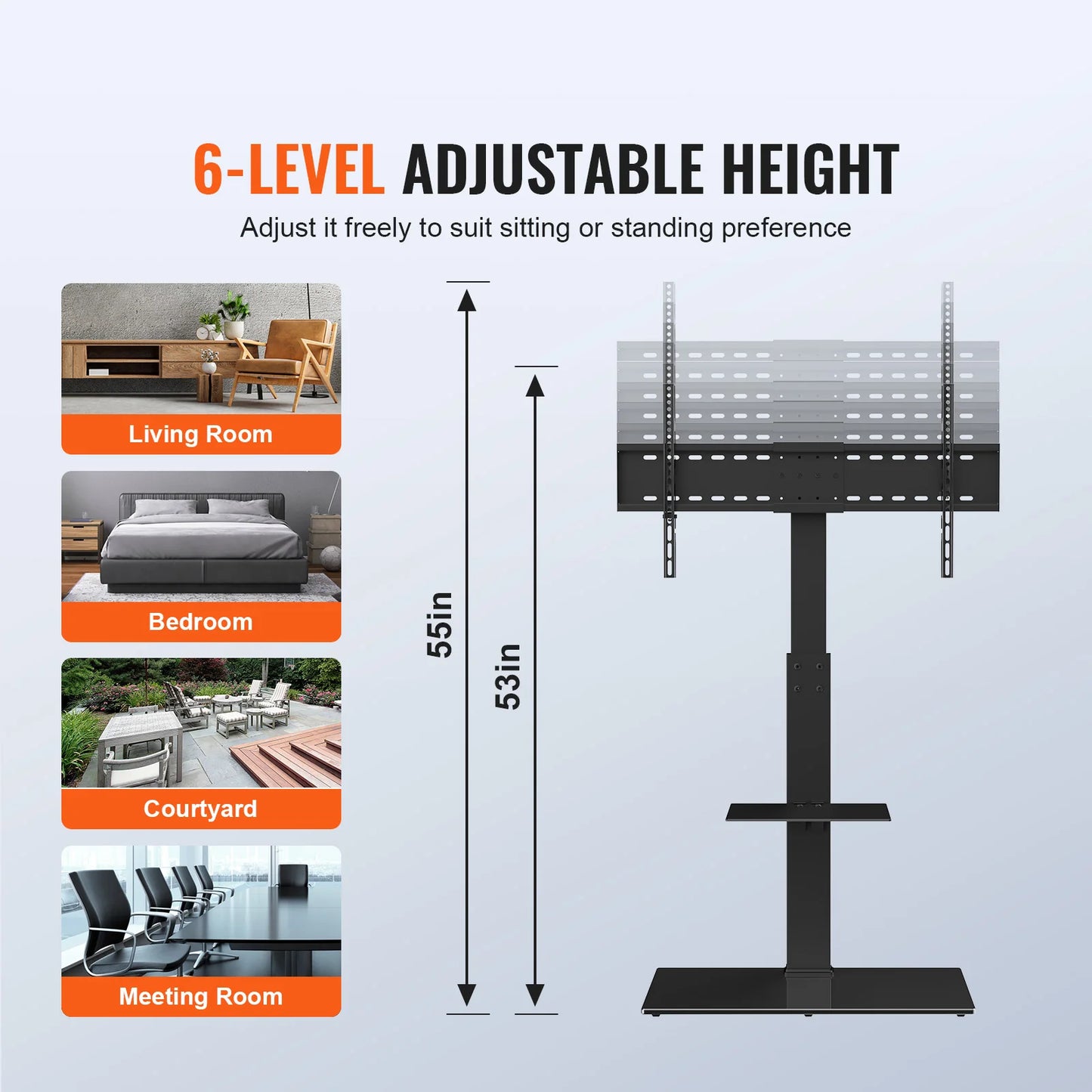 SucceBuy TV Stand Mount Swivel TV Stand for 32-55/ 65/ 85 inch TV Height Adjustable Portable Floor TV Stand Max VESA 600x800mm