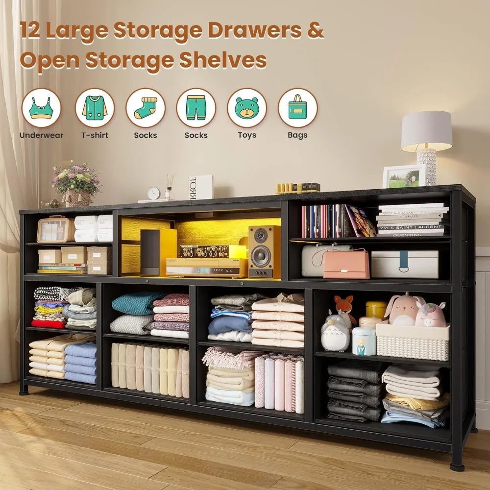 LED TV Stand Dresser for Bedroom w/Power Outlets