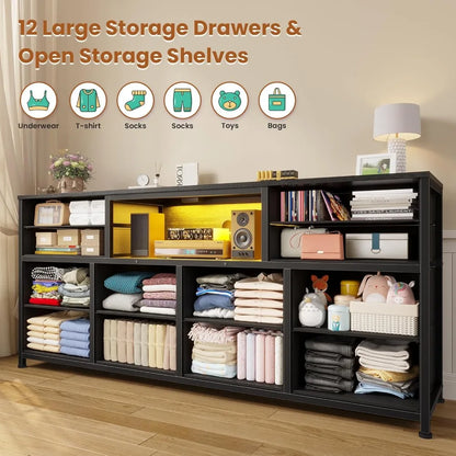 LED TV Stand Dresser for Bedroom w/Power Outlets