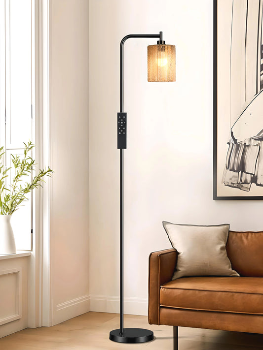 67''Boho Arc Floor Lamp With Remote Control, Rope Shade,