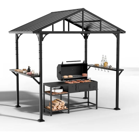 8x5 Grill Gazebo,Sloping Galvanized Steel Hardtop Roof