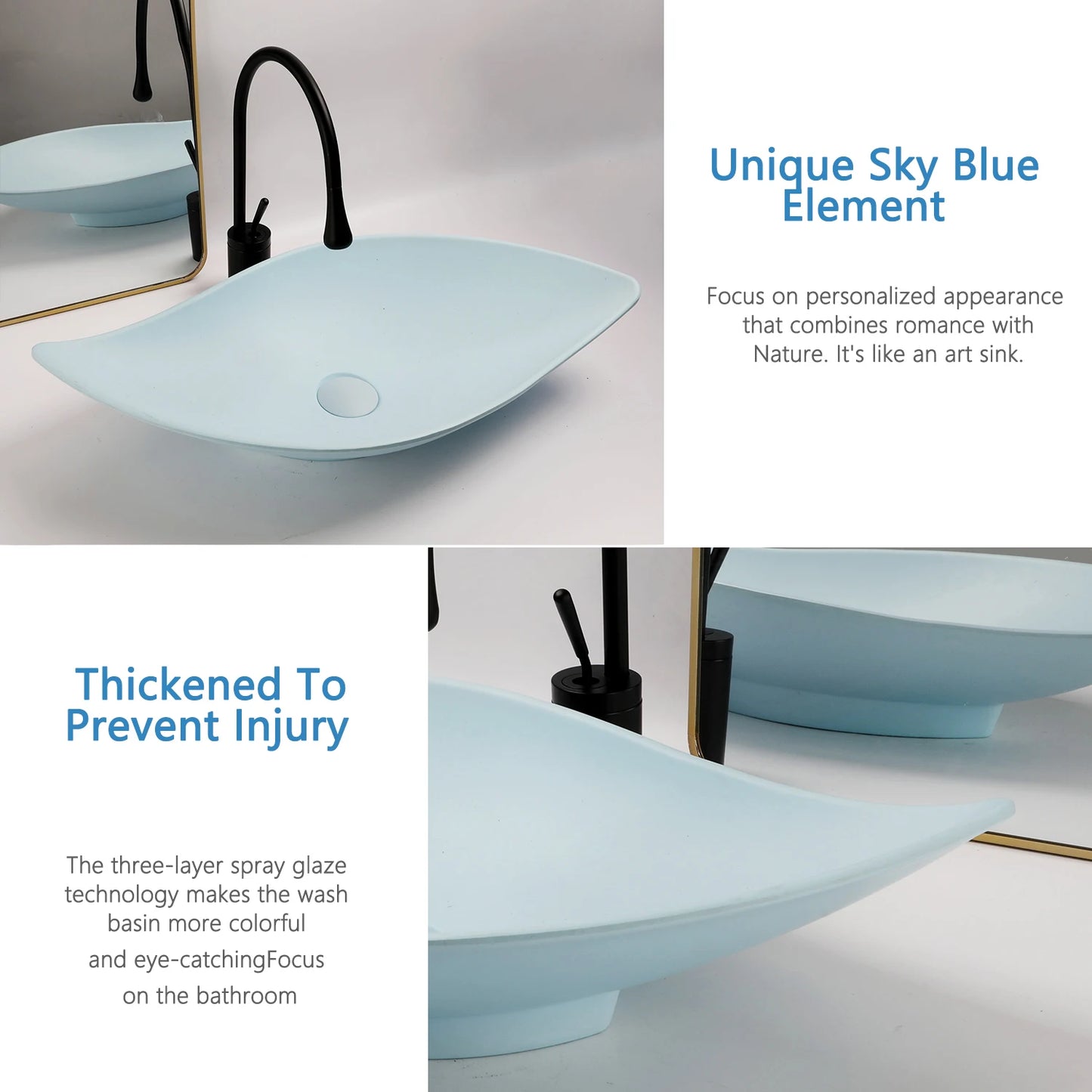 KEMAIDI Bathroom Basin Sink Set Blue Vessel Sink Faucet Combo